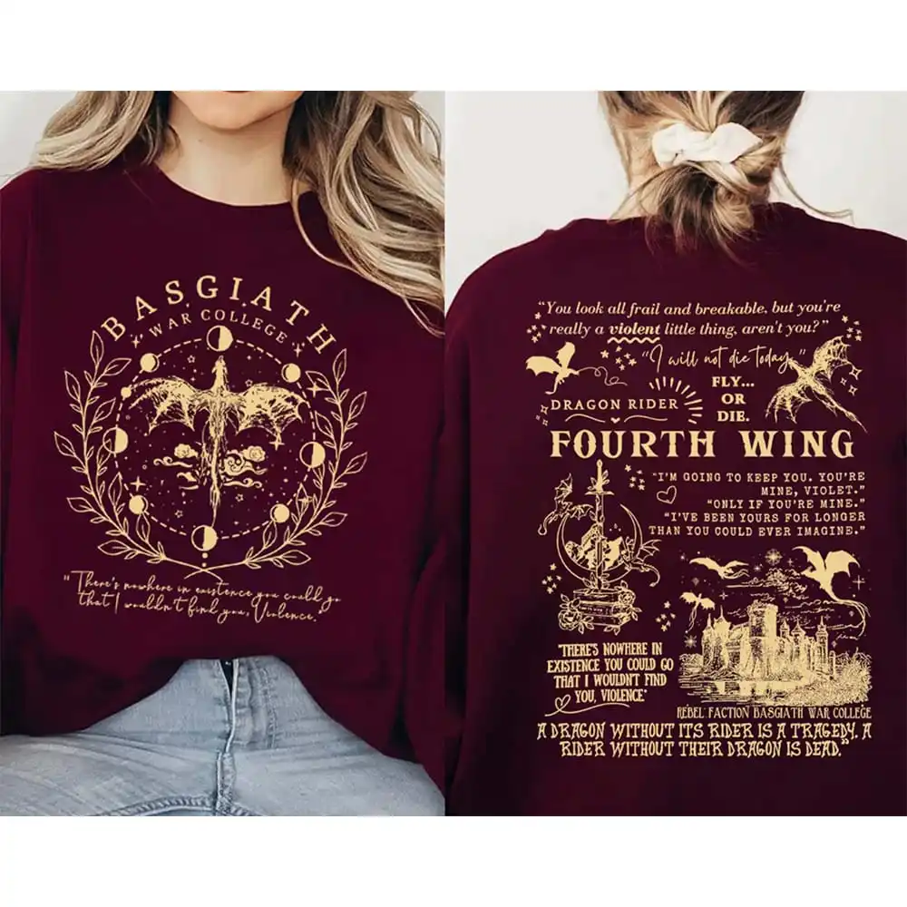 Basgiath War College 2-sided Sweatshirt Fourth Wing Comfort Gift for Book Lover Long Sleeve Fleece Sweatshirt Y2K Streetwear