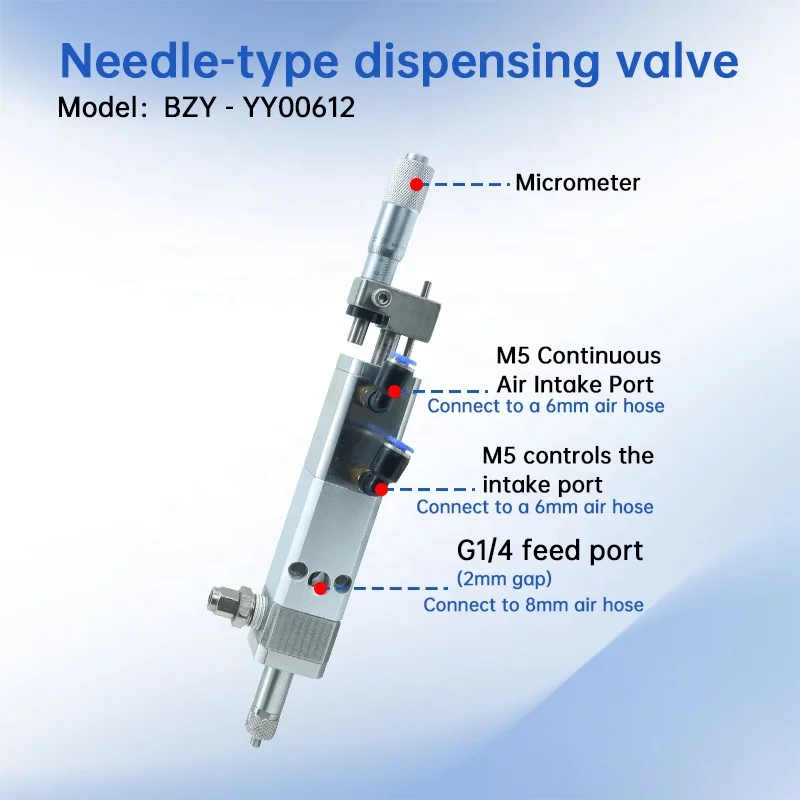 Pneumatic Needle Dispensing Valve,High Precision,Anti-Drip,for UV Glue/Silicone/Epoxy,1/2/3/4 Axis Robotic Mount, Factory Direct