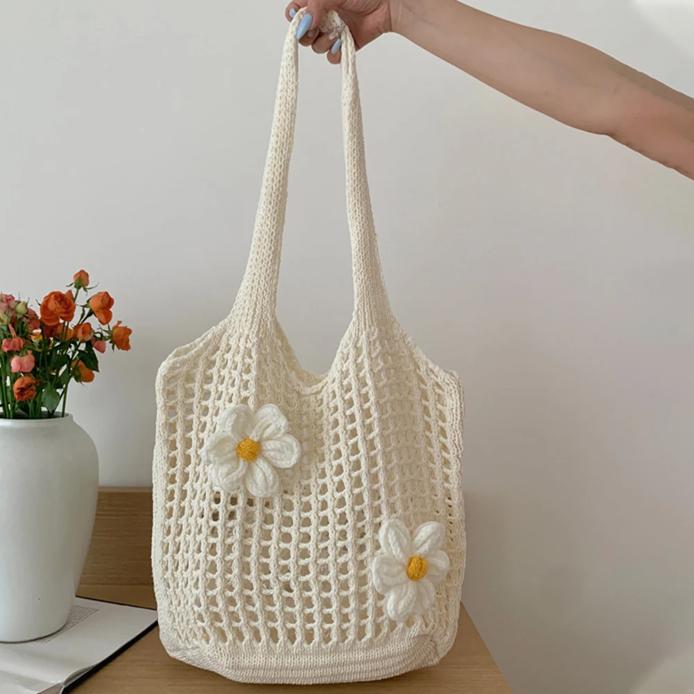 

Women's Large Capacity Crochet Tote Bag Solid Color Knitted Hollow Design Shoulder Bag Summer Beach Bags for Travel And Vacation