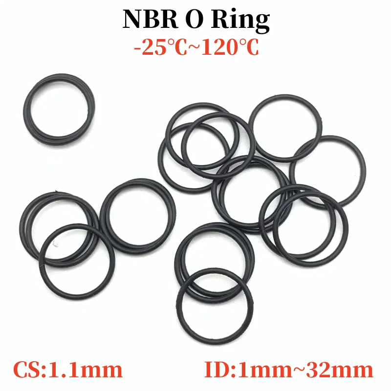 

50pcs Black O Ring Gasket CS 1.1mm ID 1mm ~ 32mm NBR Automobile Nitrile Rubber Round O Type Corrosion Oil Resistant Seal Washer