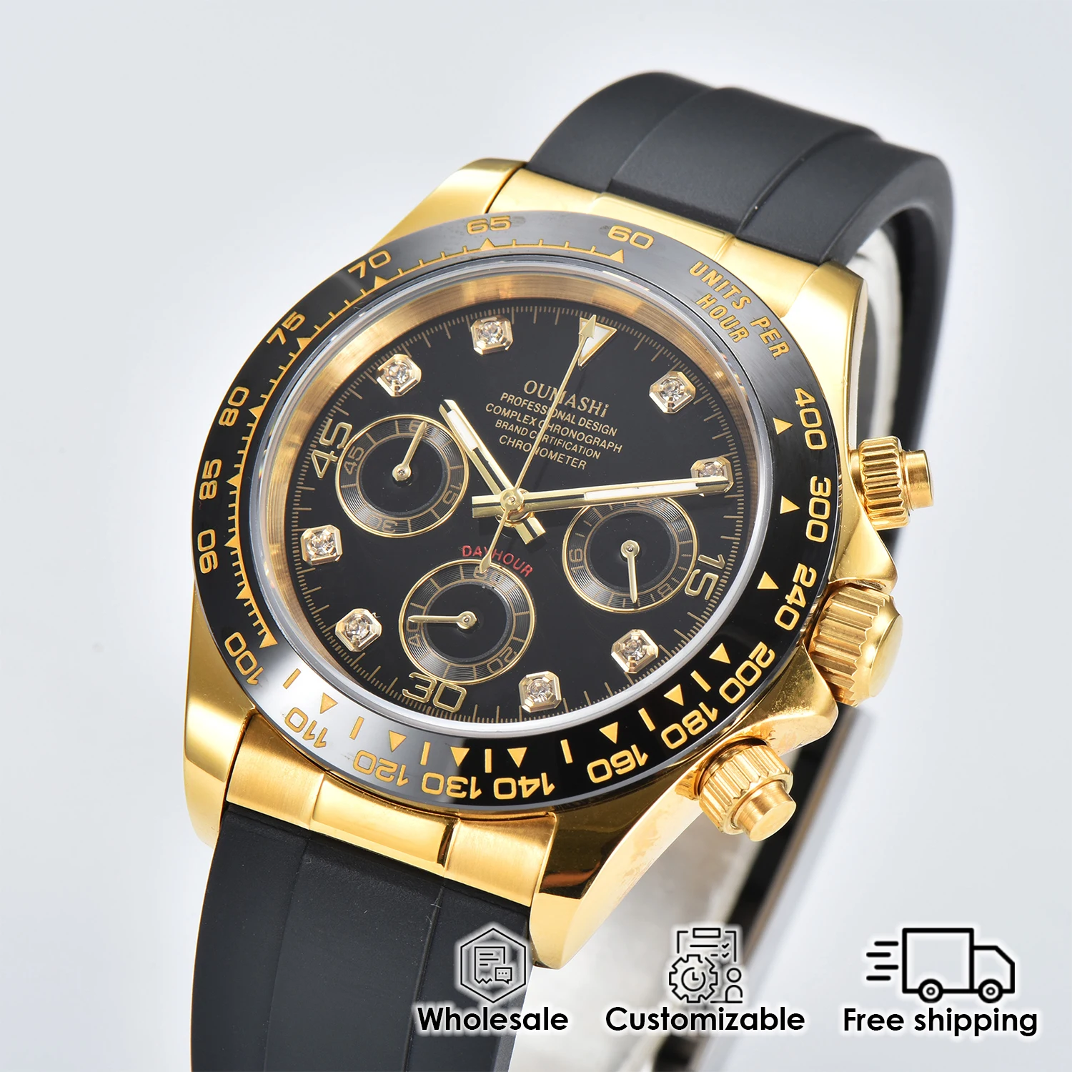 ساعة رجالية 39.5 مللي متر VK63 ساعة فاخرة الماس الهاتفي الياقوت كريستال كرونوغراف مقاوم للماء للتخصيص بالجملة ساعة كوارتز