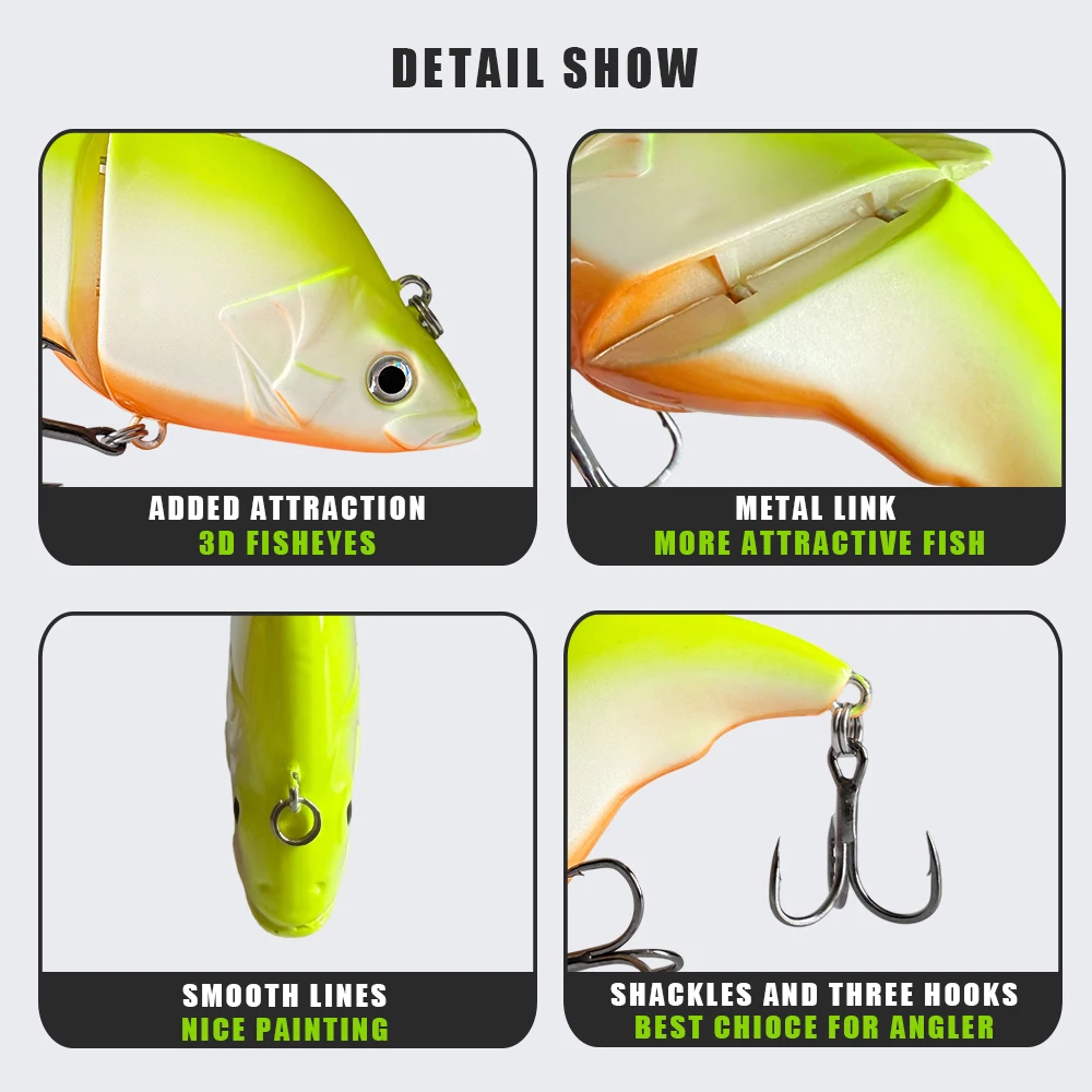 Schwimmender Gelenk-VIB-Köder für Barsch, Hecht, Forelle, Zander, 7,5 cm/14 g, ABS-Hartplastik-Swimbait mit Doppel-Dreifachhaken, lebensechte Aktion, für Süßwasser – Detail 2