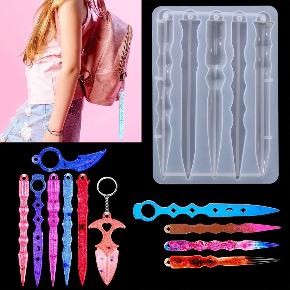 Self Defense Keychain Mold DIY Epoxy Silicone Resin Mold Pendant Keychain Self-defense Weapon Toy Craft For Resin Small Knife