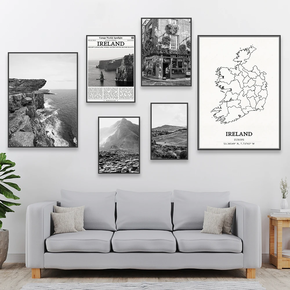 

Ireland Black And White Prints Poster Modern Ireland Travel Canvas Painting Wall Art Poster Home Reading Room Office Decor