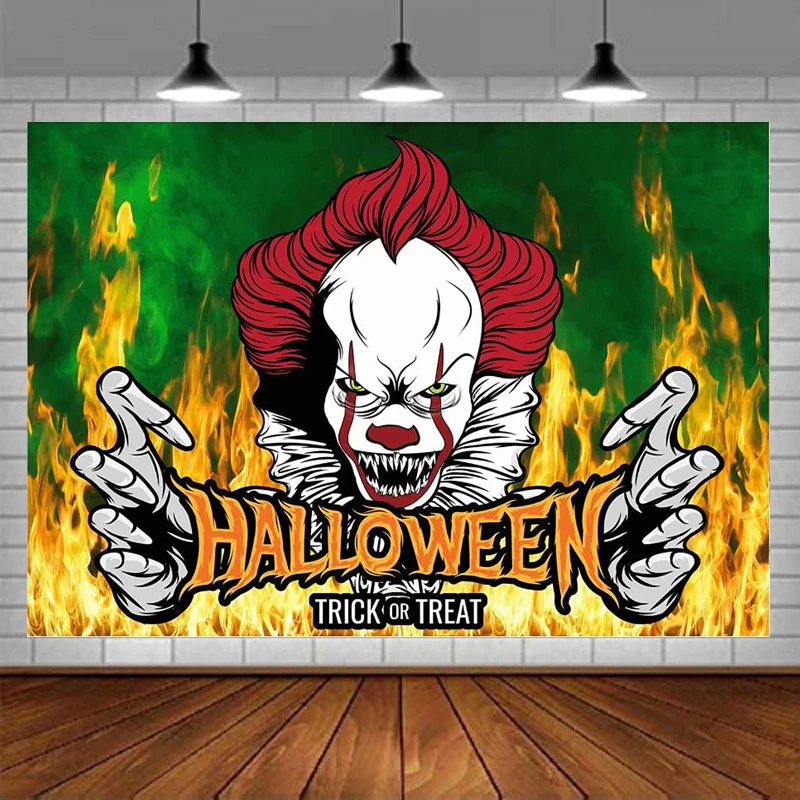 

Halloween Clown Circus Party Photography Backdrop Horror Giant Evil Monster Theme Banner Birthday Background Cosplay Decoration