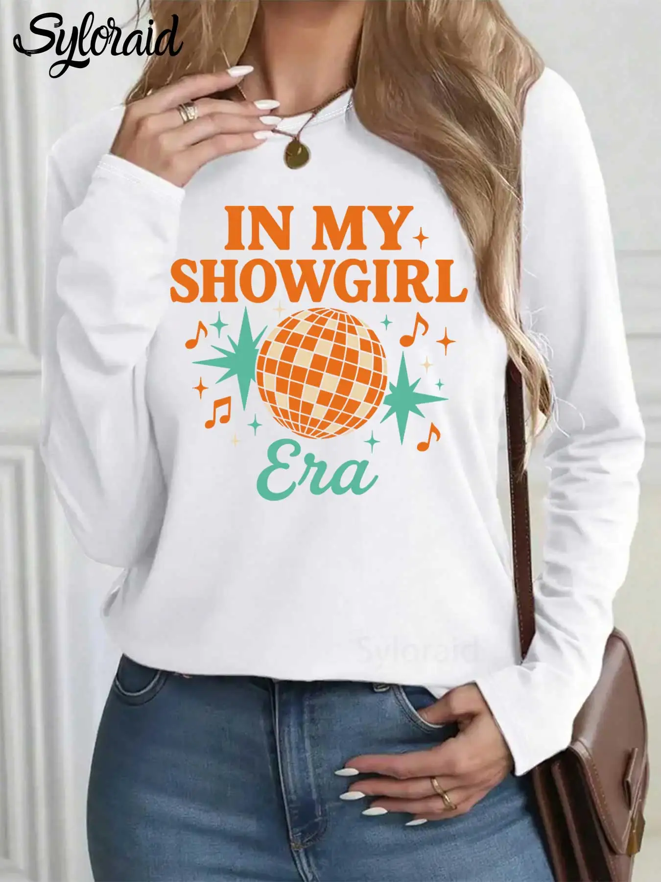 المرأة طويلة الأكمام تي شيرت مضحك في عصر فتاة الإستعراض تي شيرت روح الدعابة إستعراض قميص موضة الجولة الرقبة رداء علوي غير رسمي #1