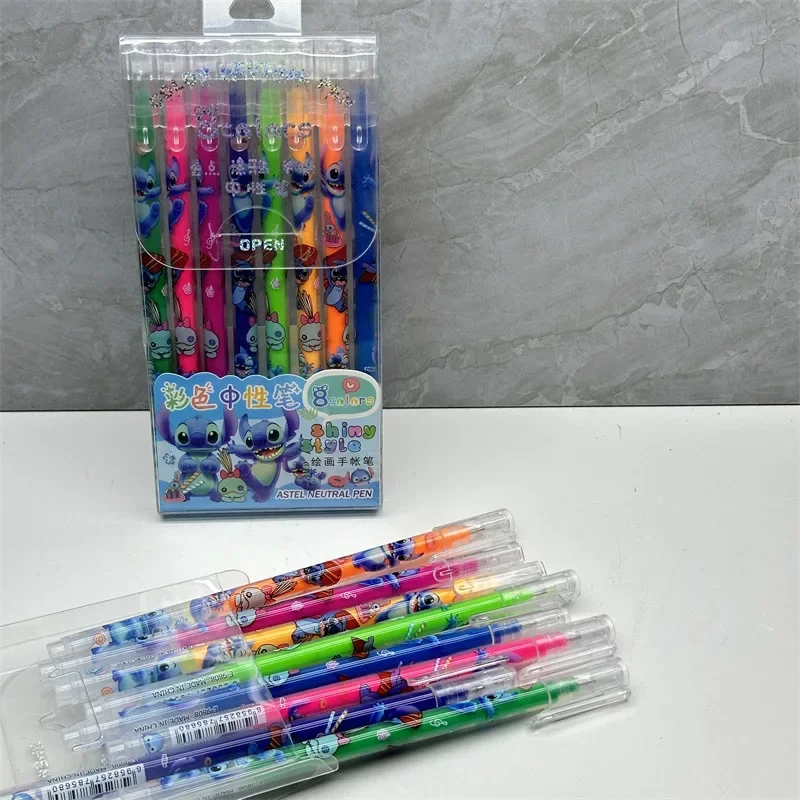 Stylo gel dessin animé Disney CAN o & Stitch pour enfants, stylos marqueurs, étudiant, papeterie, peinture de documents animés, graffiti, 8 couleurs