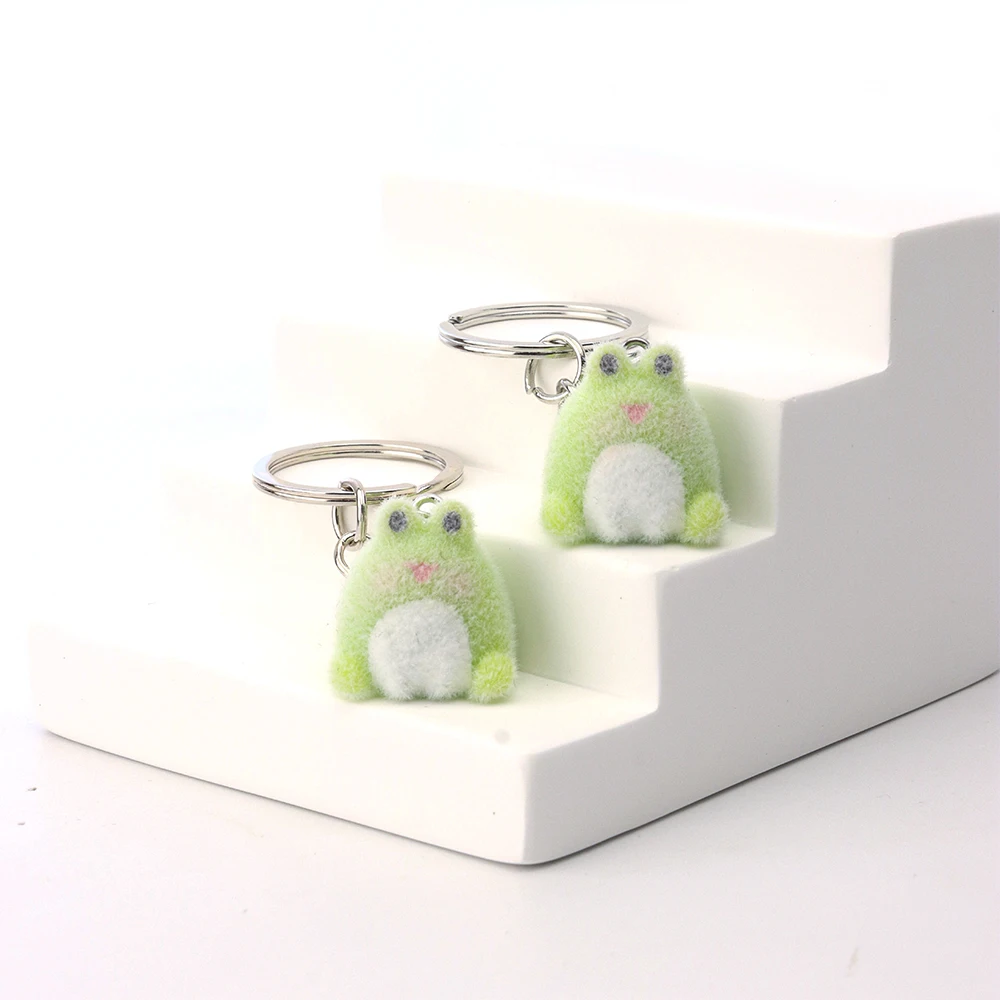20PCS 3D Resin Flocking Frog Keychain Plush Dolls Pendants for Bags Charms Pants Decoration DIY Handmade Accessories Wholesale