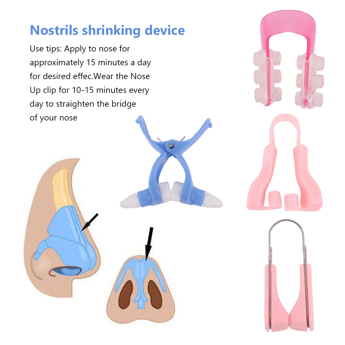 

4pcs Bridge Clip Silicone Lifting Shaper For Women Girls Easy Use Nose Up Clip To Lift Shape Nose Without Surgery (Random Color)