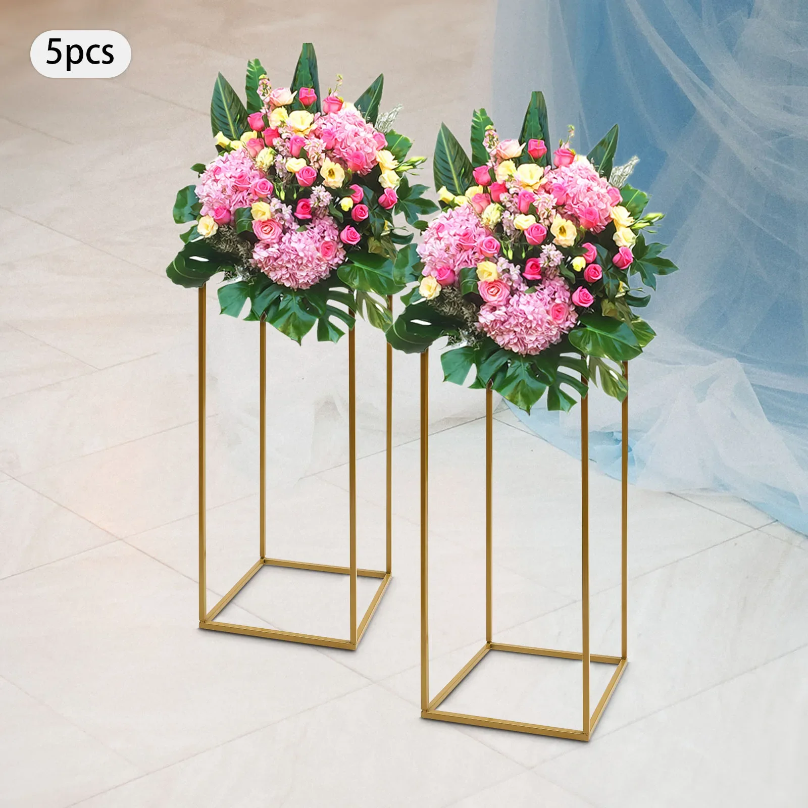 

Bymaocar 5 Pieces 60cm Golden Wedding Flower Stand Rack Set Rectangular DIY Decor Holder For Parties, Birthdays, And Celebration