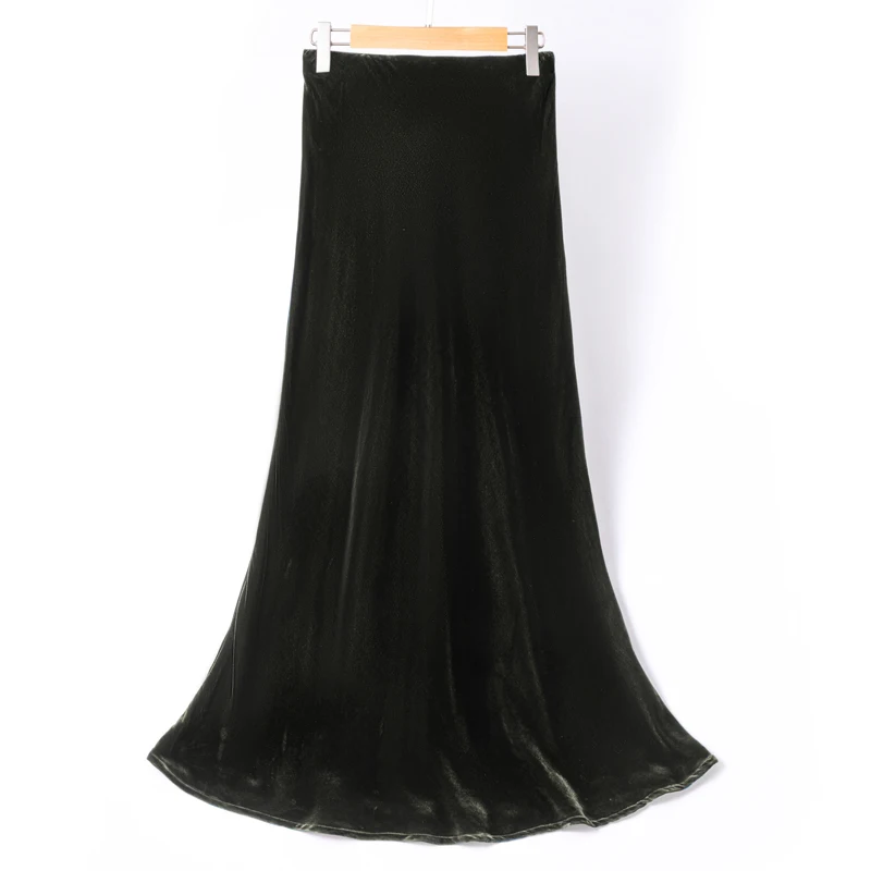 Ropa de primavera y otoño para mujer, corte oblicuo, 30% seda de morera Natural, terciopelo, Color sólido, bolso de cintura alta, falda de cola de cadera