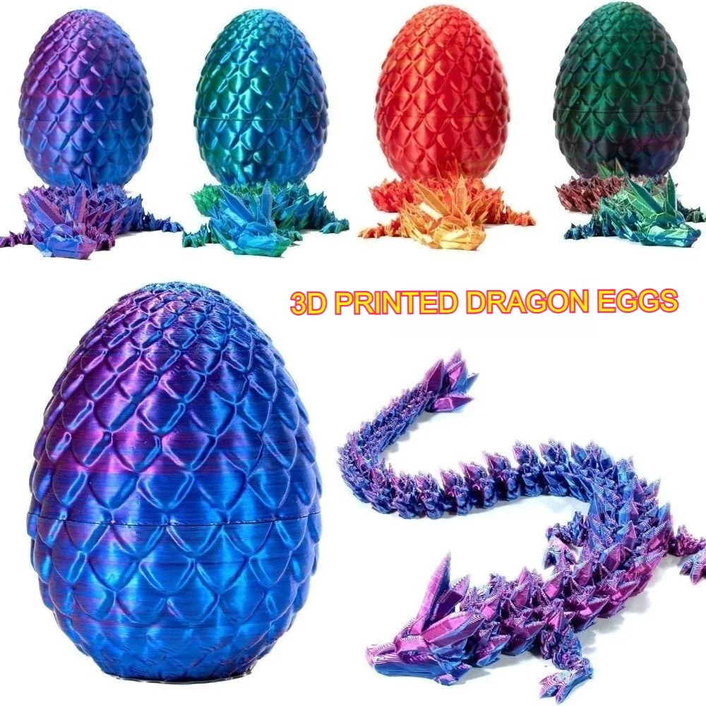 1/2 قطعة ثلاثية الأبعاد مطبوعة التنين البيض مع التنين مفصلية بالكامل التنين نموذج المنقولة للتدوير مفصلية سطح المكتب حلية لعبة طفل #3