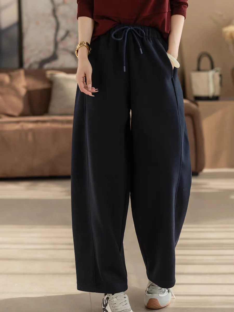 Verdikte artistieke broek met rechte pijpen Dames losse veelzijdige woon-werkverkeer Retro kleur Casual broek Hoge taille Rechte snit