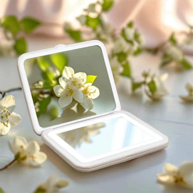 

LED Foldable Makeup Mirror Double Sided Cosmetic Mirror with 5X square Rhombic Portable Pocket Vantiy Mirrors for home/outdoor