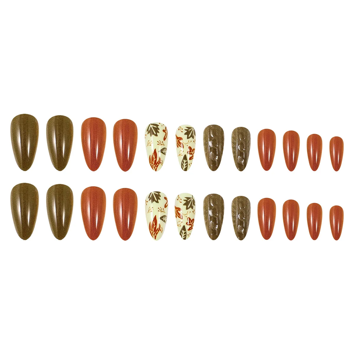 Ahornblätter zum Aufdrücken der Nägel, kurze Mandel-Kunstnägel, Acrylnägel mit Herbstblatt-Design, Herbst-Ahornblatt-Kunstnägel-Set, 24-teilig – Detail 5