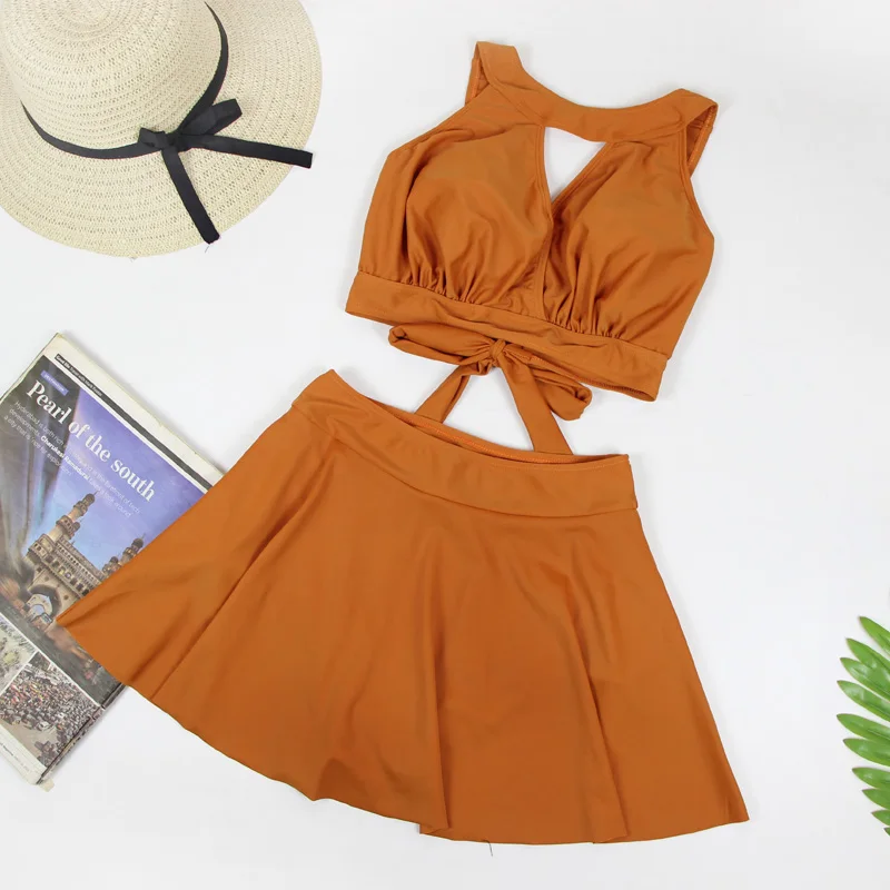 

Bikini Swimsuit Women's Vest Cup Bal Thermal Spring Swimwear Nylon Spandex Material Skirt Sle with Steel Support