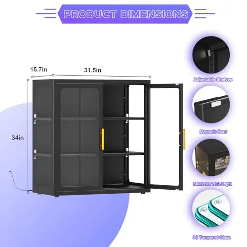 Display Cabinet with Glass Doors and RGB Lights for Collectibles | 34