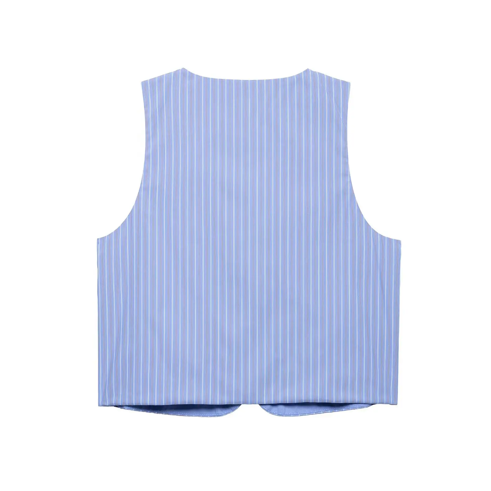 Zevity Women Fashion Sleeveless Striped Print Vest Blouse Office Lady Button Business Shirt Chic Chemise Blusas Crop Tops LS9055