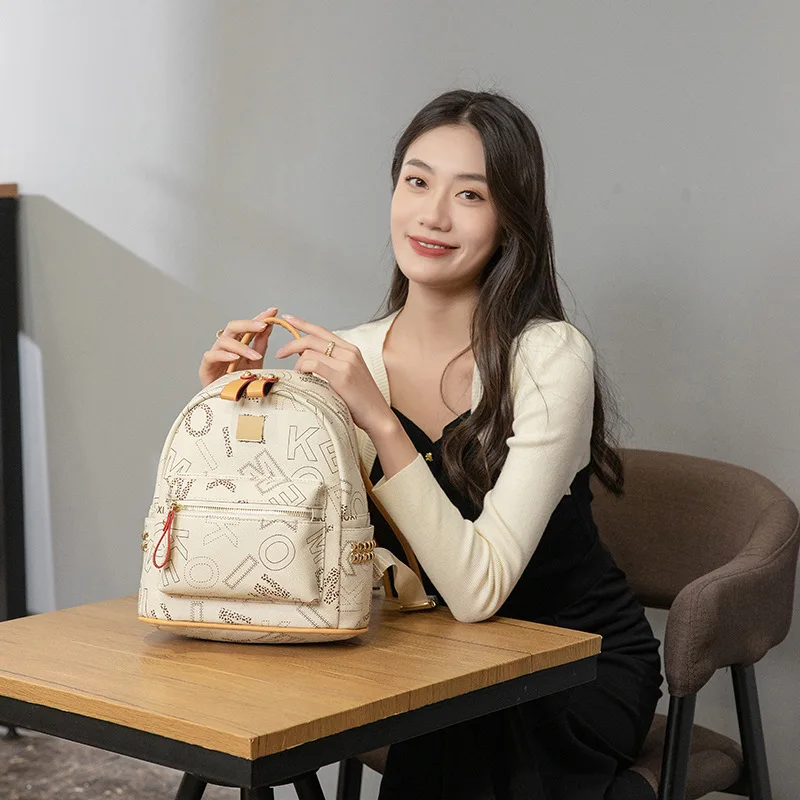 fashion printing handbags Women's Soft Leather Niche Casual Backpack summer bag for women 2023 designer