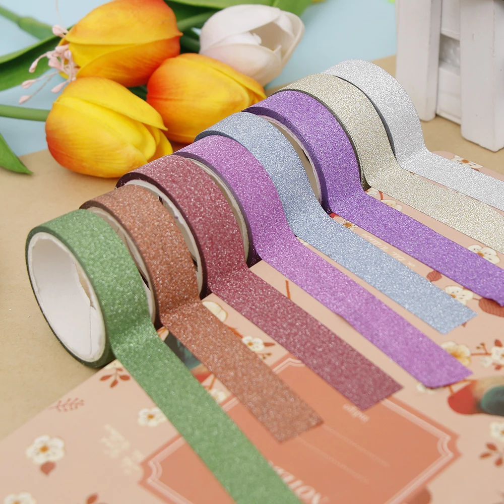 1 Roll Glitter Washi Tape Scrapbooking Decorative Adhesive Tape Album Washitape Stationery Tapes Masking DIY Craft Supplies