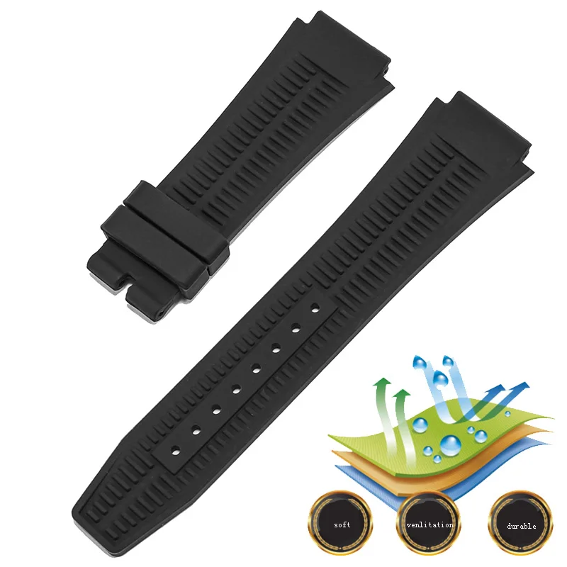 Black silicone strap men's substitute radar strap thin waterproof convex strap 24x18mm