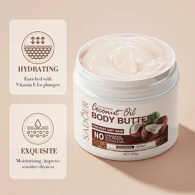 Body Butter Soothes Dry Skin Moisturizer Smooth Rough Deep Hydrating Whitening Cream Coconut Skin Care Body Lotion 200g