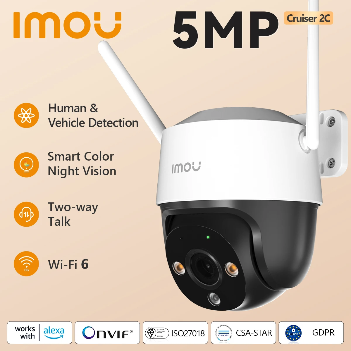 IMOU-Cruiser 2C 3K 360 ° WiFi Câmera de segurança ao ar livre, AI Detecção humana e veicular, CCTV Smart Night Vision, conversa bidirecional