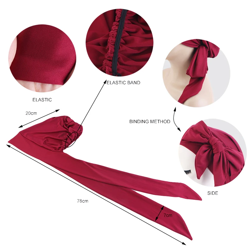 2PCS/LOT Pre-tie Muslim Turban Ethnic Elastic Ribbon Head Scarf Islamic Hat Fashion Beanie Hat Women Female Hijab Turbante