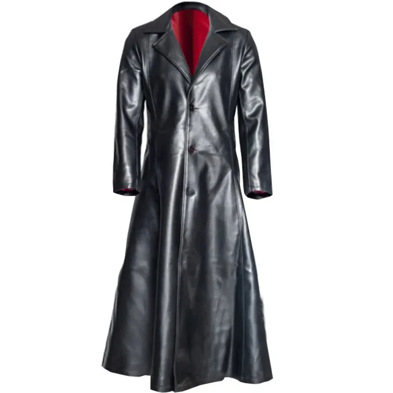 Lili 123 Abrigo gótico con cuello de solapa, chaqueta Steampunk de vampiro con hoja, chaquetas góticas, gabardina victoriana para hombres, cuero sintético largo