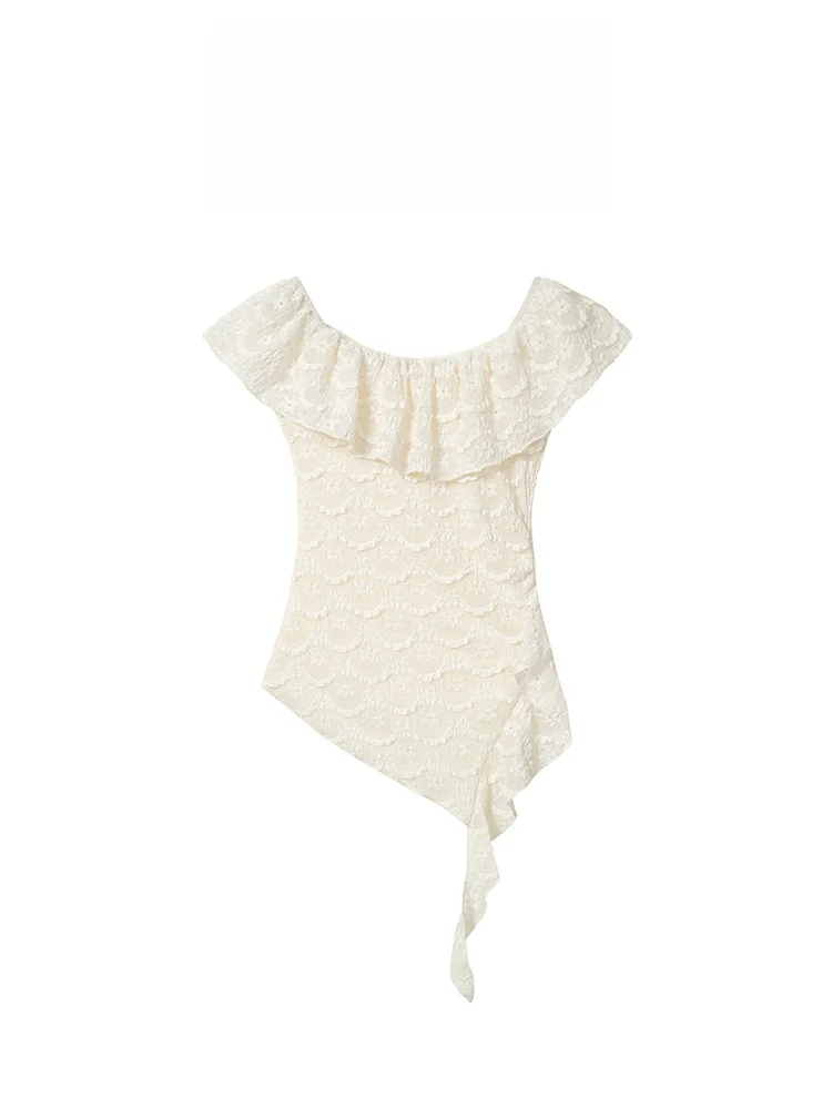 

Женский топ AZZHEN Tea Le White Day с открытыми плечами, оборками и кружевом, летняя коллекция, модный, универсальный