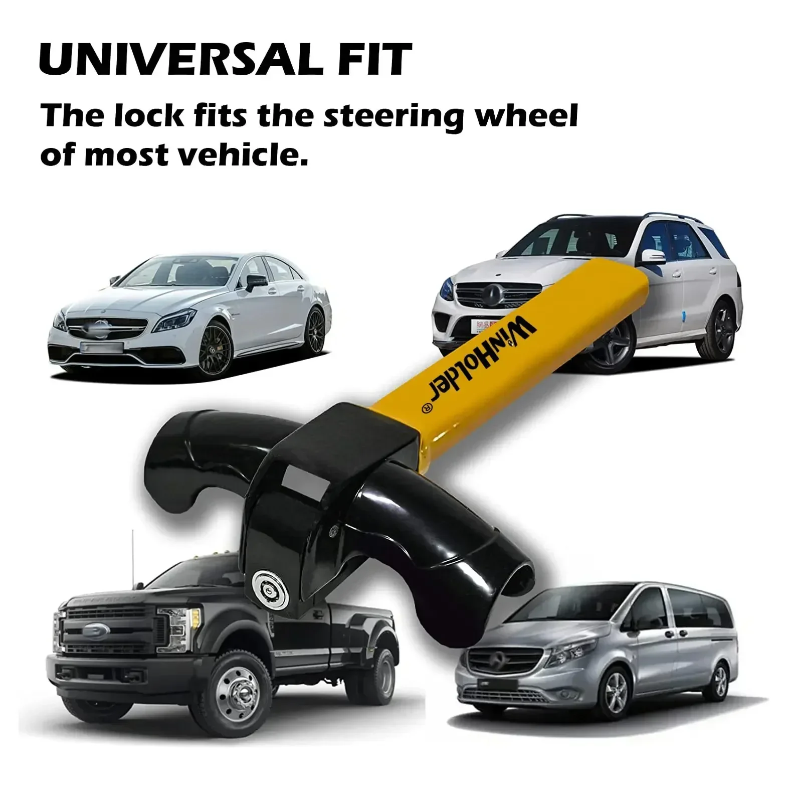 Anti-Pick Steering Wheel Lock - Tamper-Proof Defense for Pickup/SUV/Sedan, C-Grade Lock Core with Leverage Barrier