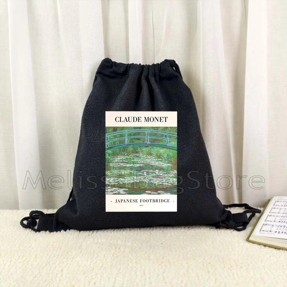 Claude Monet Waterlelies Rivier Bloemen Zonnebloemen Zonsondergang Zonsopgang Landschap Kunst Schilderij Tasje Voetbal Rugzak Sackpack