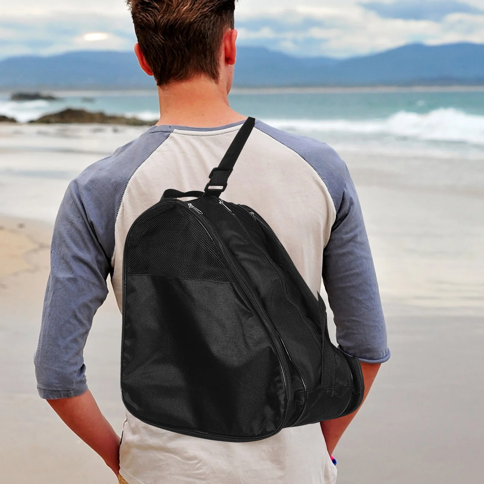 Bolsa elegante para patins, 3 camadas, grande capacidade, organizador de patins, ergonômica, leve, multifuncional, mochila de ombro para