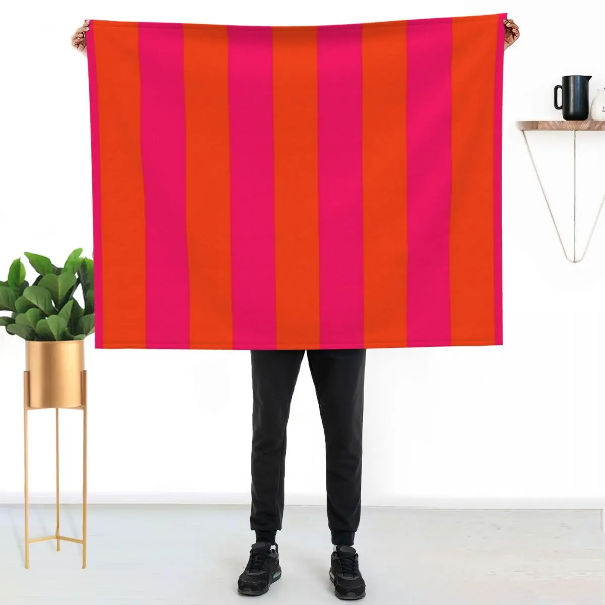 Bright Neon Pink and Orange Vertical Cabana Tent Stripes Throw Blanket Shaggy warm for winter Picnic Fashion Sofas Blankets
