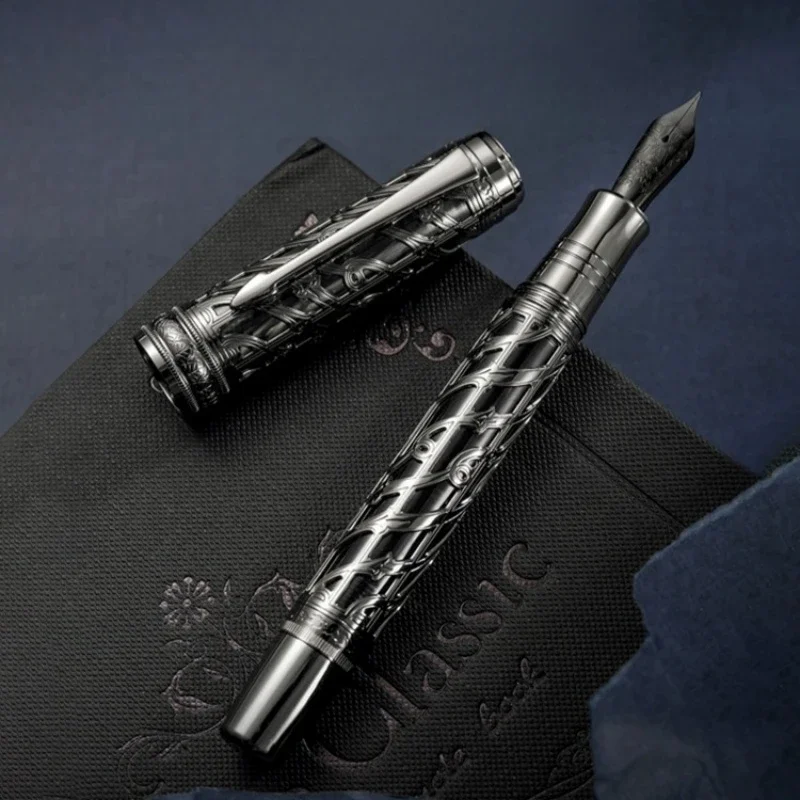 

Hongdian A6 Metal Piston Fountain Pen 35# Nib Hollow Writing Ink Pens EF F Nib School Office Supplies exquisite business Gifts