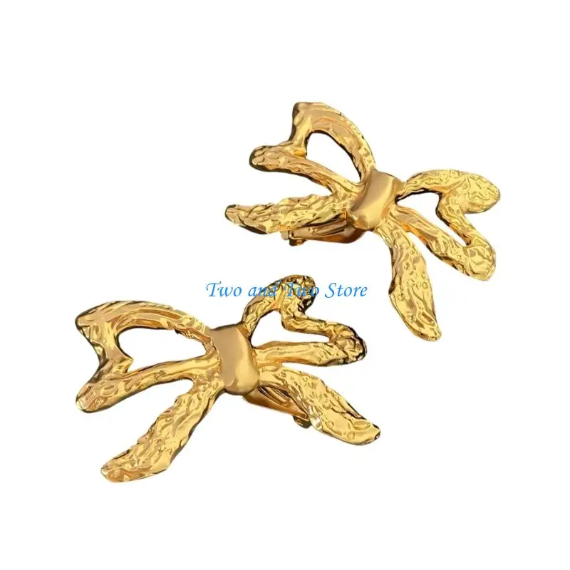

HX6F Delicate And Stylish Vintage Bowknot Ear Clip Craft Of Polished Copper With Gold Finish