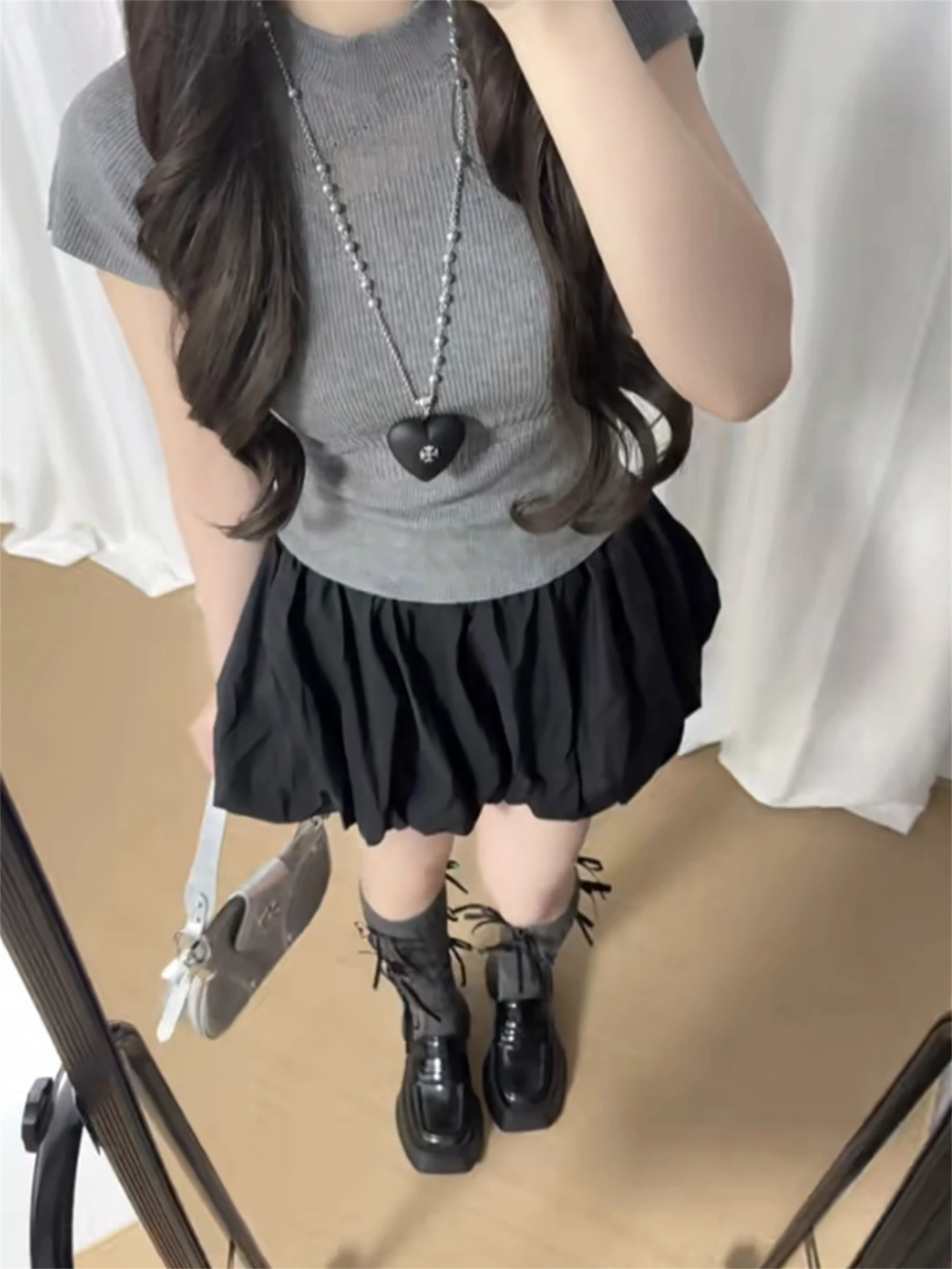 Bla Flower Bud Ort Rock Damen Hohe Taille A-Linie Blase Rock Kuchen f Rock Pendeln Koreanische Sle Plissee Stan...