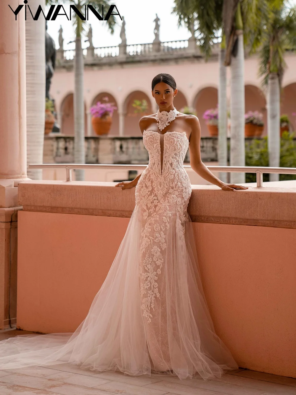 فستان زفاف ساحر مزين بالخرز بدون حمالات حورية البحر فستان زفاف طويل مخصص فساتين أنيقة بدون أكمام للعروس #1