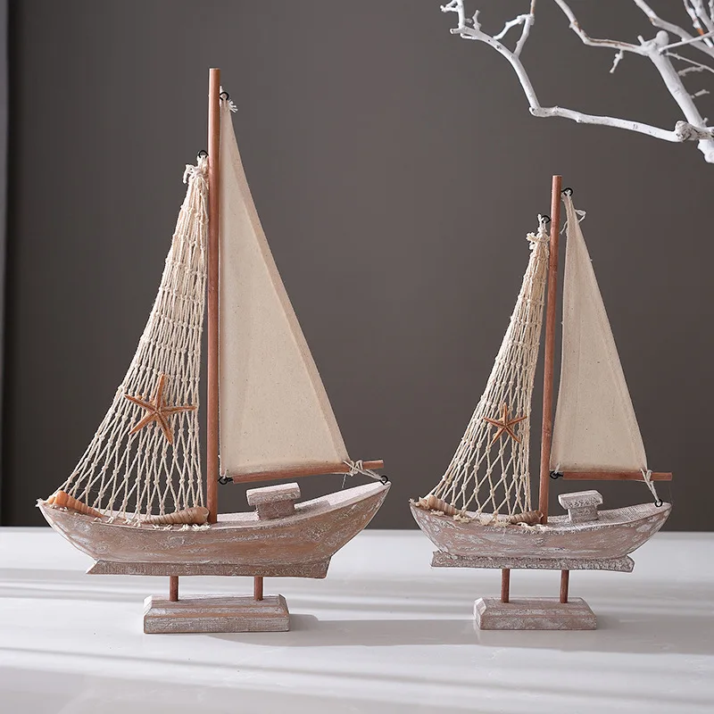 Retro Sailing Boats, Mediterranean Fishing Boats, Home Decorations, Creative Home Ornaments, Small Wooden Boats