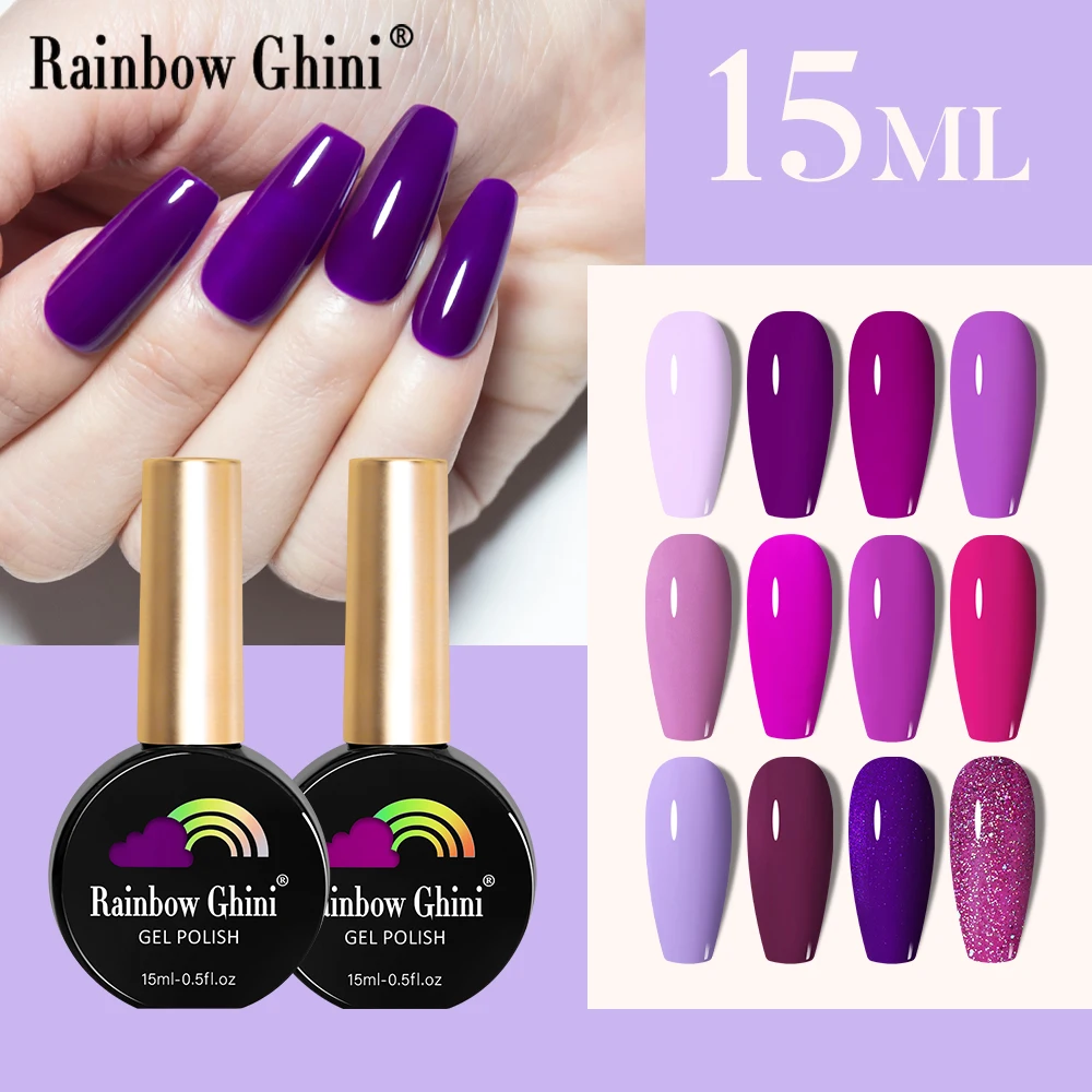 Rainbow Ghini 15 ml lila Nagelgellack-Serie, farbenfroh, langlebig für Maniküre, semi-permanenter Nagellack, Kunstdekoration