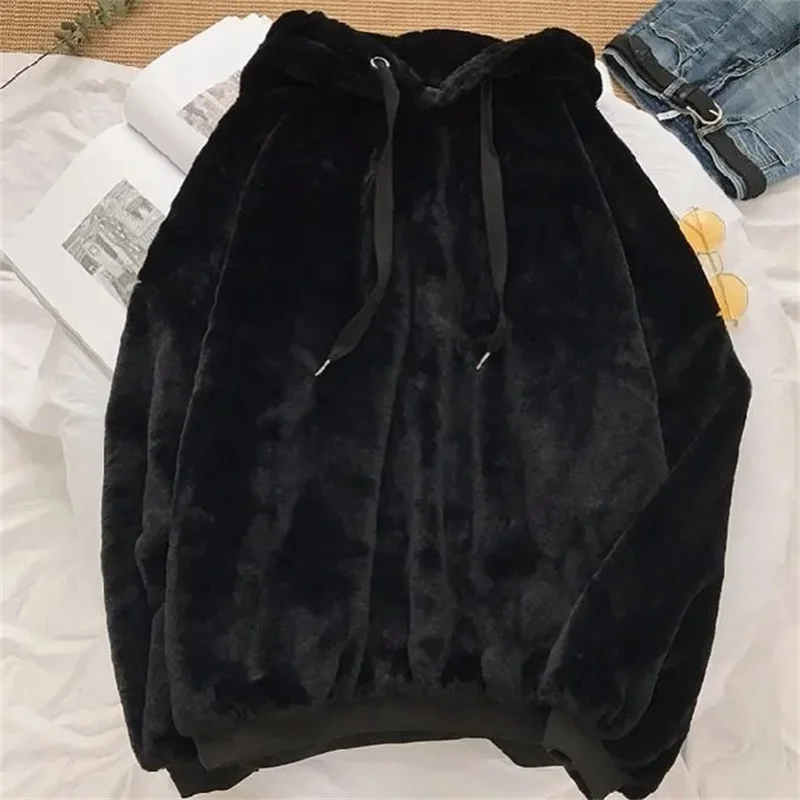

Autumn and winter loose and simple commuting sweater with plush added for men and women's loose new coat ins trendy brand hooded