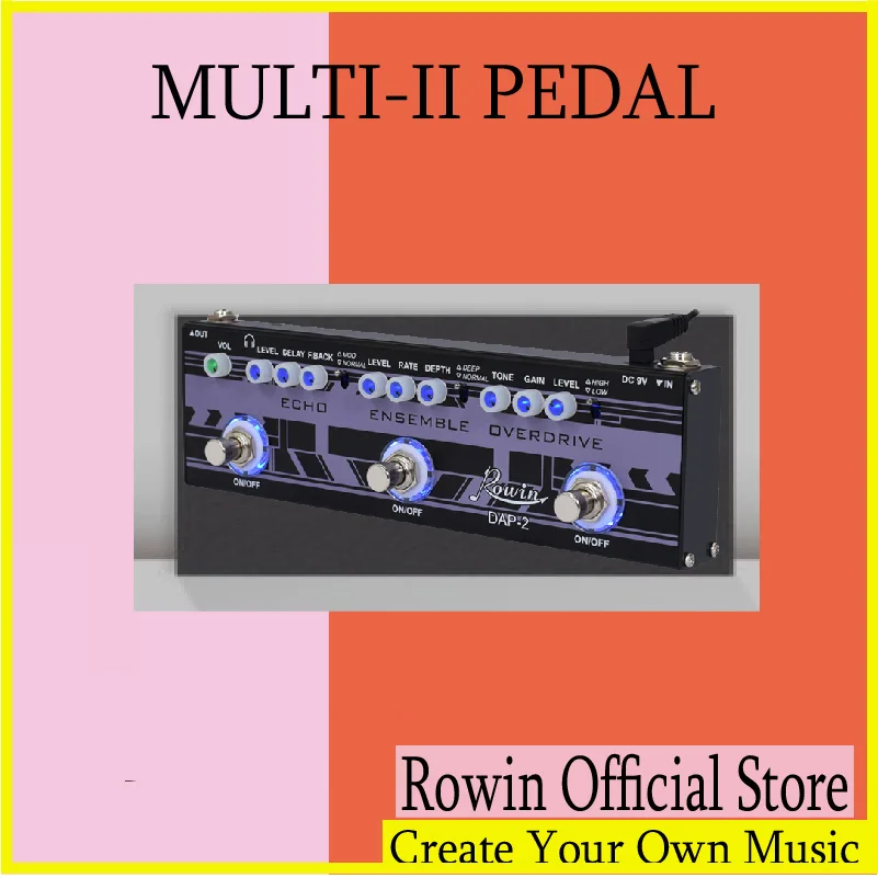 

Rowin Guitar Multi-Effect Pedal Echo,Ensemble,Overdrive 3-in-1 Series Analog Digital Mingle Effects Pedals