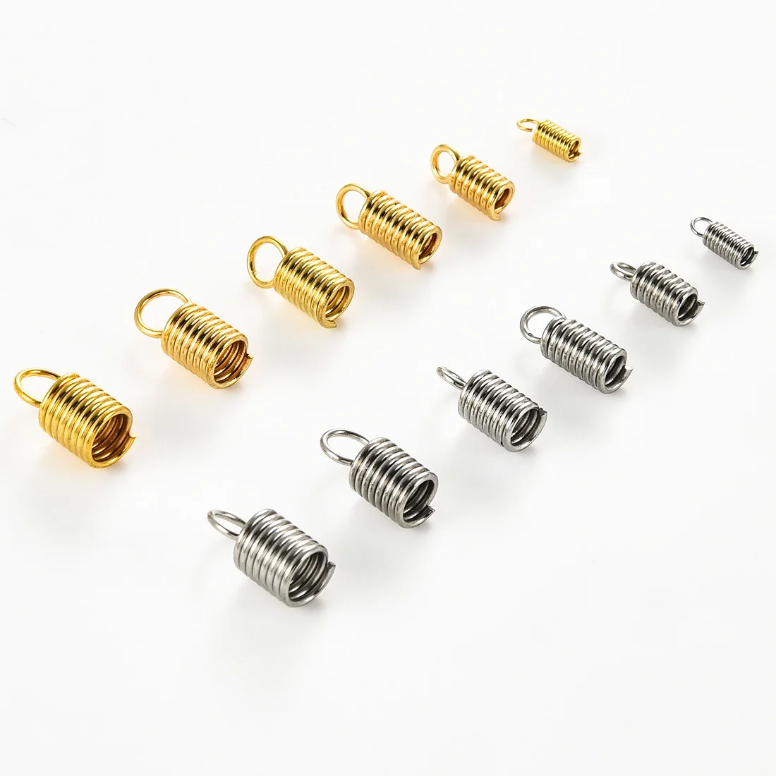 50Pcs Stainless Steel Spring Coil Cord Crimp Ends Fastener Caps Terminators End Necklace Clasps Connectors DIY Jewelry Findings