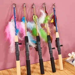 1PC Pet Cat Interactive Toy Stick Feather Wand Toys Fish-shaped Telescopic Fishing Rod Cat Teaser Toy Supplies Random Color