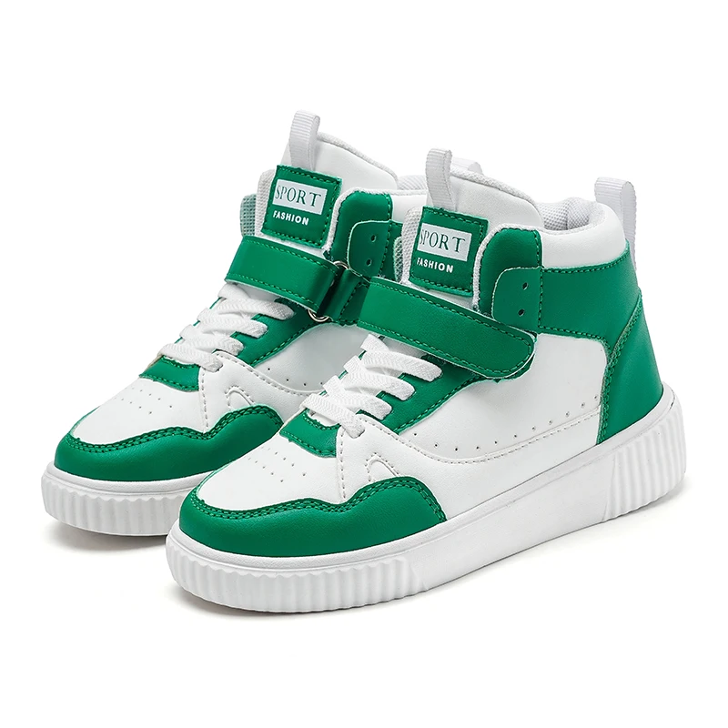 

Children's high top sports shoes, leather surface soft soled sports shoes, elementary school casual shoes, student board shoes