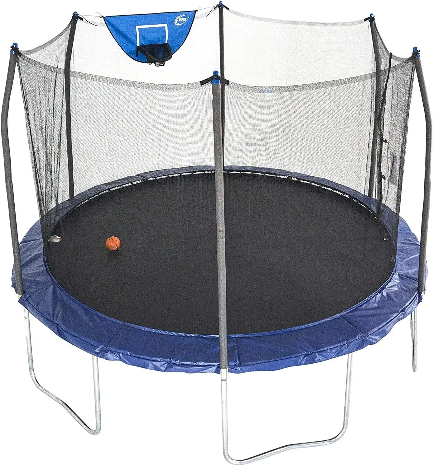 Trampoline Outdoor 15 Ft. Jump N’ Dunk Round Outdoor Trampoline with Net, Trampoline Mat, and Basketball Hoop for Tram