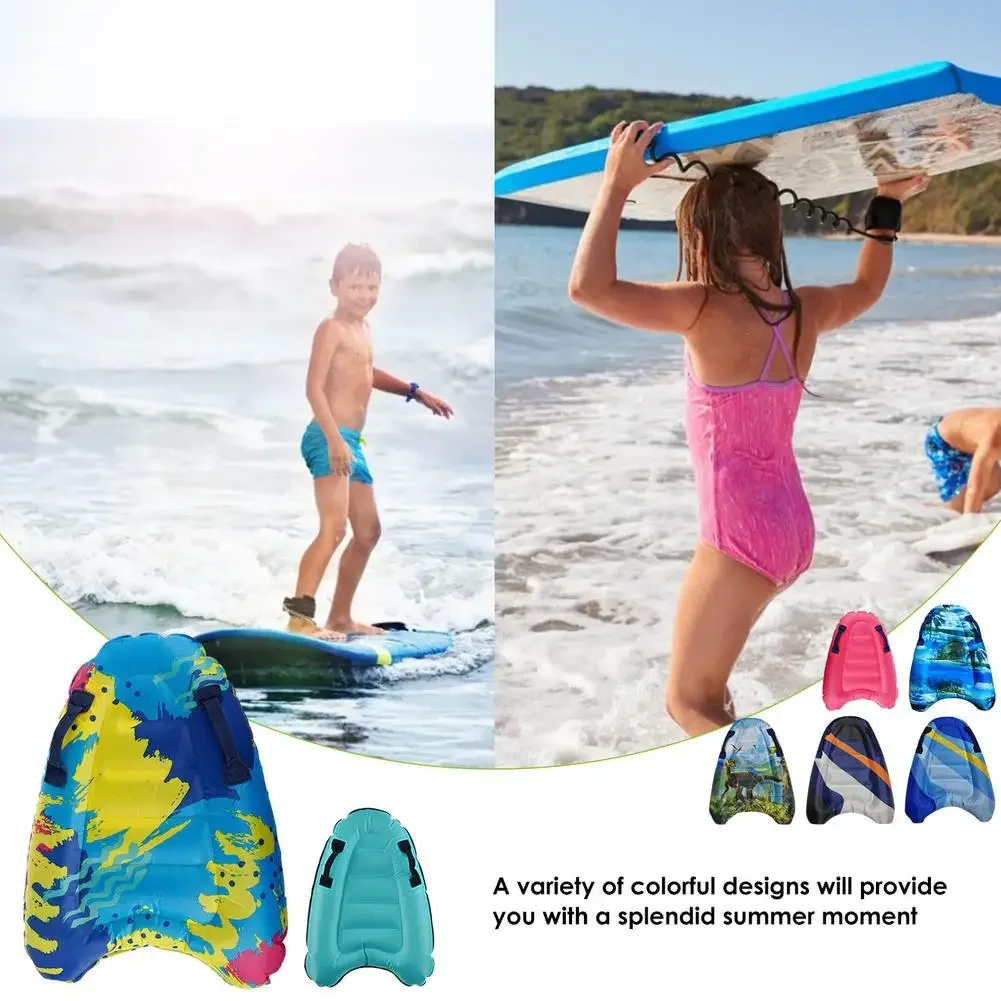 Inflatable Surfing Board with Handles Surfing Body Board Folding Beach Surfboard Lightweight Swimming Floating Mat Devices