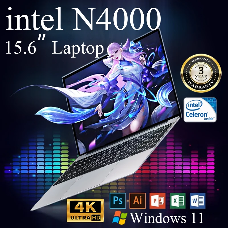 

15,6-дюймовый портативный компьютер Intel Celeron N4000 Windows 11, ноутбуки, геймерские 16 ГБ DDR4, 1 ТБ SSD, разблокировка отпечатков пальцев, офисный учебный ноутбук, ПК