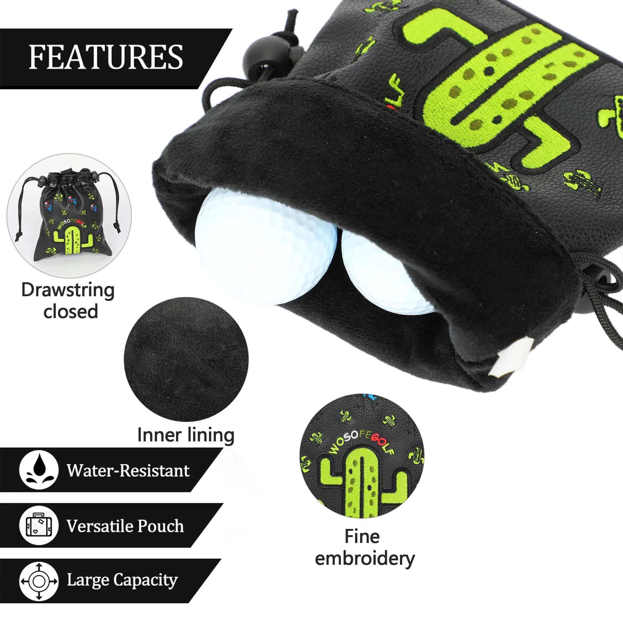 PU Golf Accessories Bag Valuables Drawstring Pouch Bags with 360-degree Rotating Metal Hook