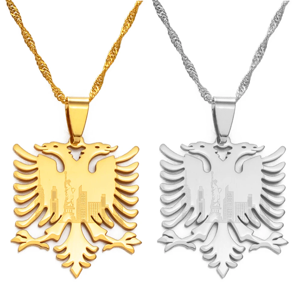 Anniyo Albania Eagle Pendant Necklaces Gold Color/Silver Color Jewelry for Women Girls #145921